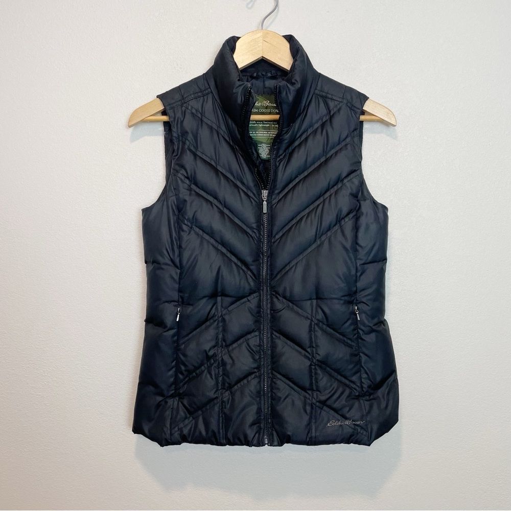 Eddie Bauer Packable Quilted Premium Goose Down Zip Front Puffer Vest Black XS